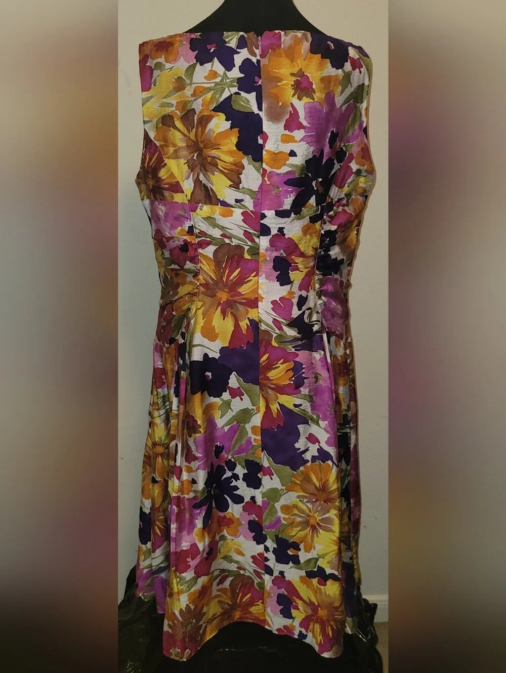 Adrianna Papell Floral Midi Dress in Yellow, Pink & Purple